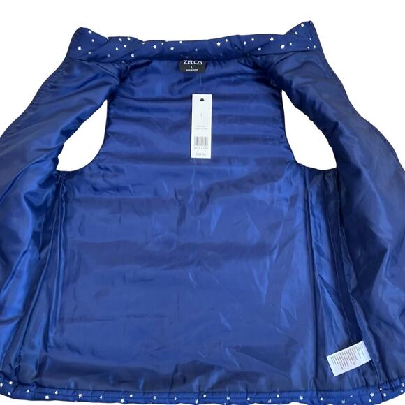 Zelos Girls Sz L (12-14) Puffer Vest Navy with Metallic Silver Star Print NWT - Picture 7 of 16